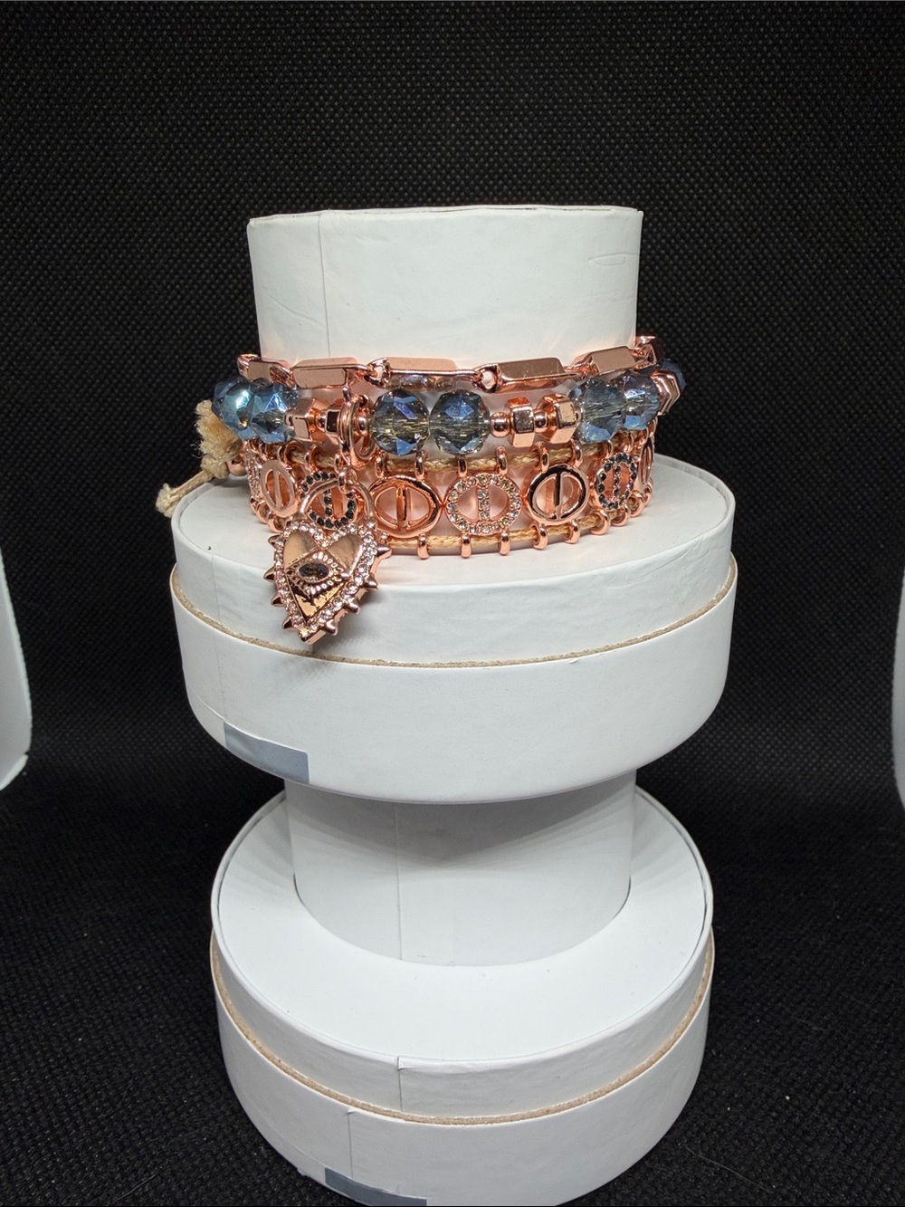 Rose Gold and Blue Crystal Charm Bracelet Halloween Stack 25